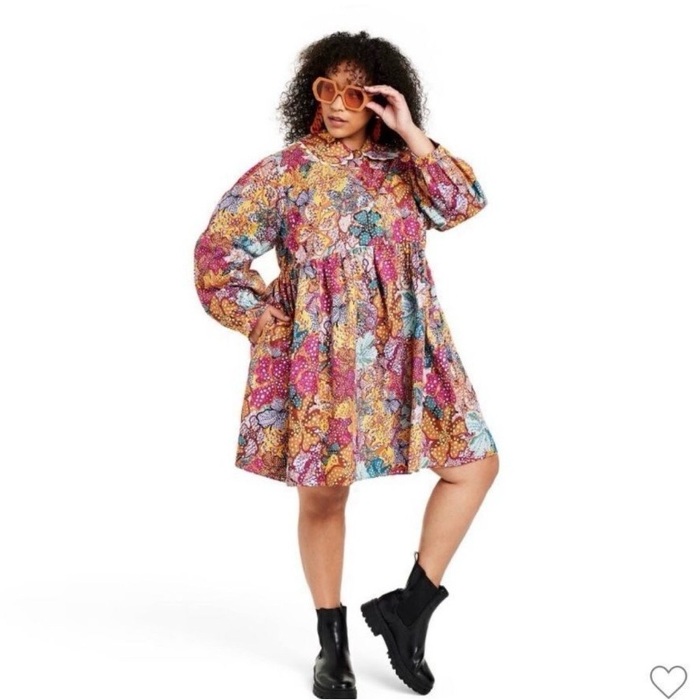 Kika Vargas Colorful Floral Long Sleeve Dress